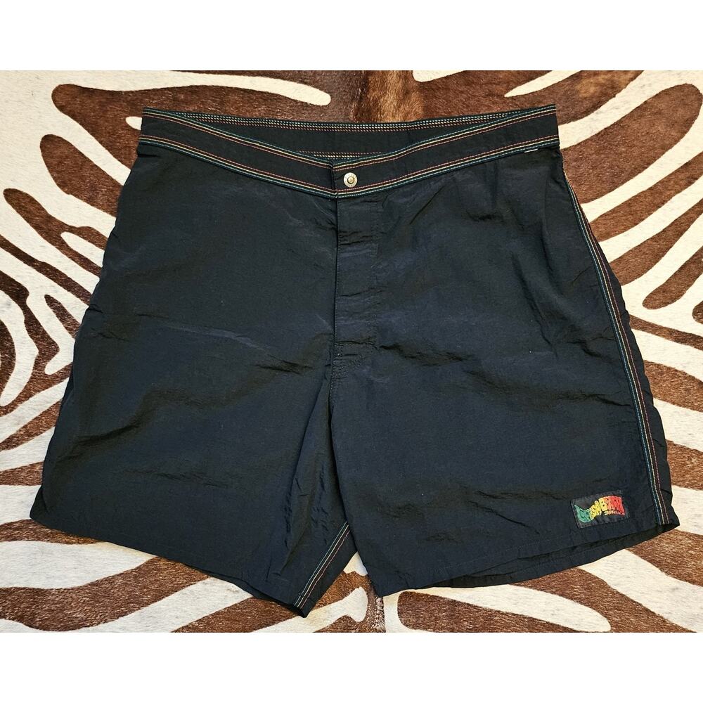 Vintage 80s Lifes A Beach Surf Gear CA, Bad Boy Rasta Board Shorts Swim Size 34